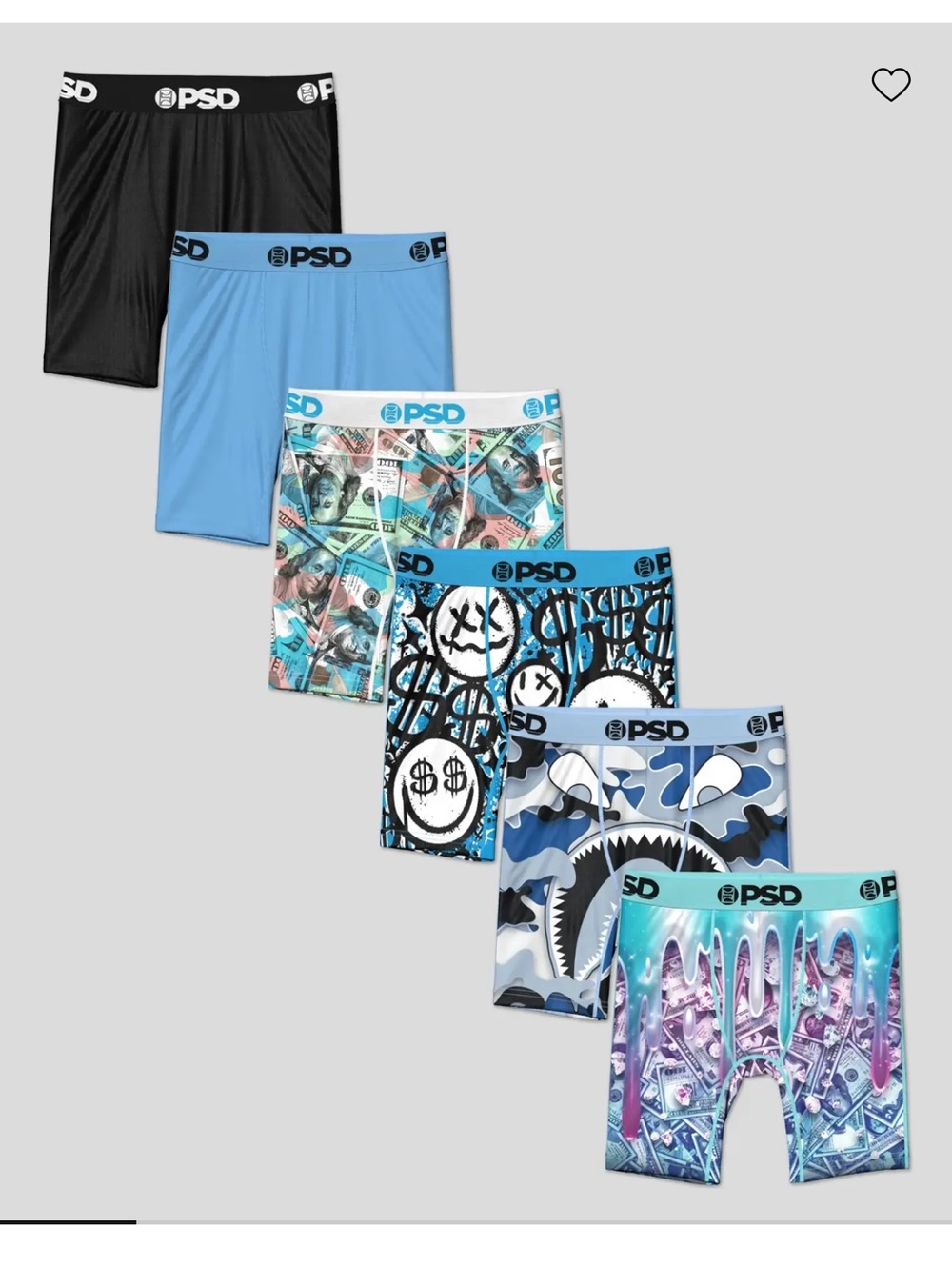 PSD Kids 6-Pack Boxer Briefs - Black, Light Blue, Teal, Blue, Purple Mix